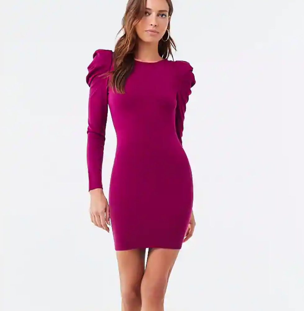 Puff Sleeve Fushia Dress
